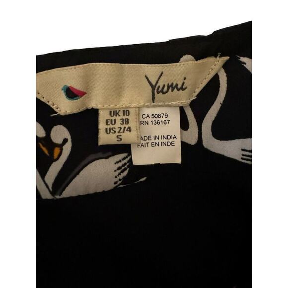 Yumi V-Neck Swan Dress Fit and Flare Small Black White - Picture 7 of 7